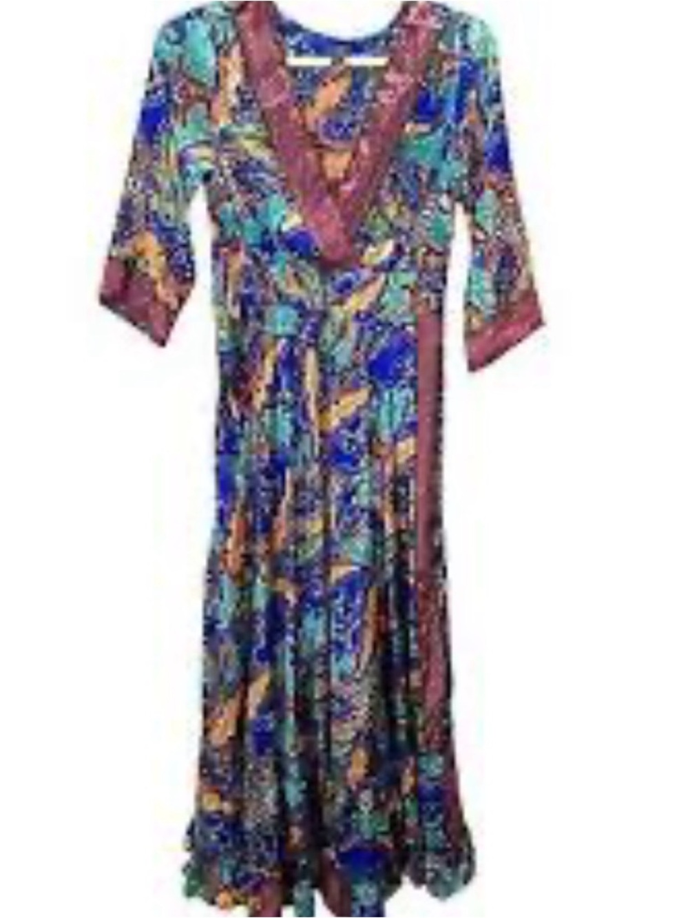 P0031. Paisley V-Neck Maxi Dress in Blue Multi